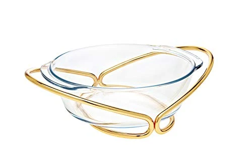 Godinger Glass Oven to Table Baker with Serving Stand - (Round 2QT, Oval 4QT)