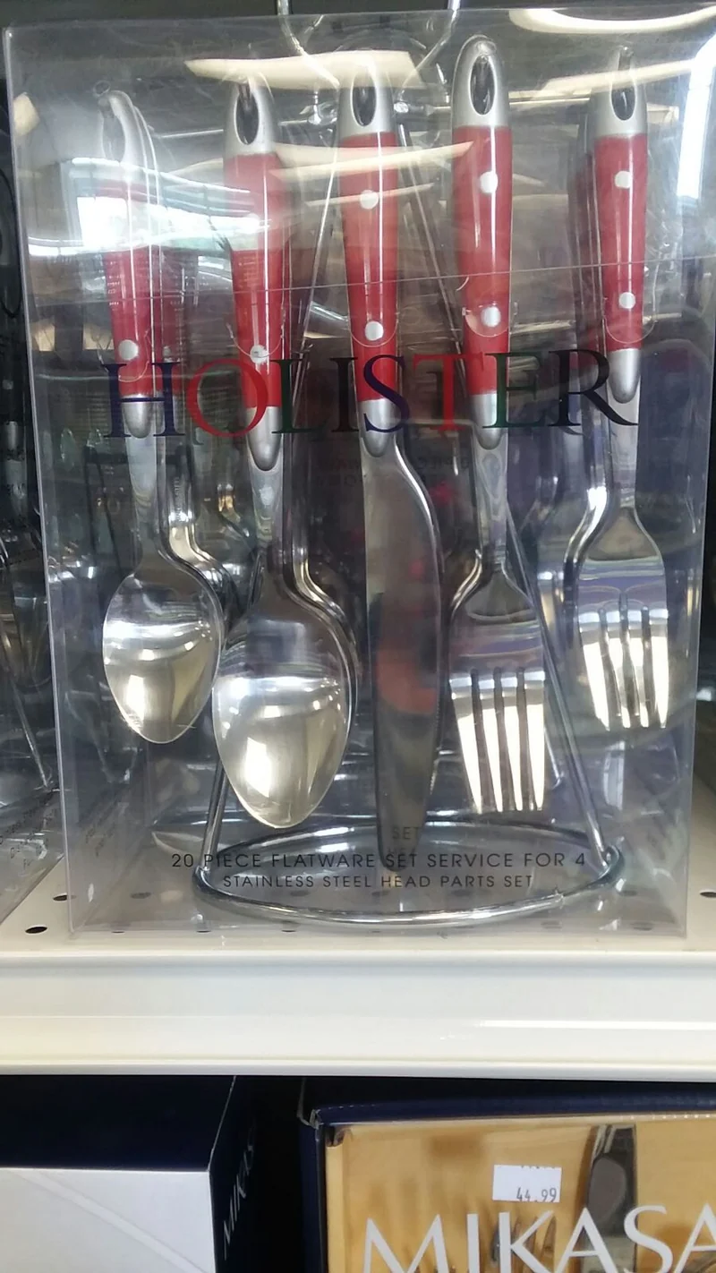 Holister 20 Piece Flatware Set, Double Dots (Red, Black)